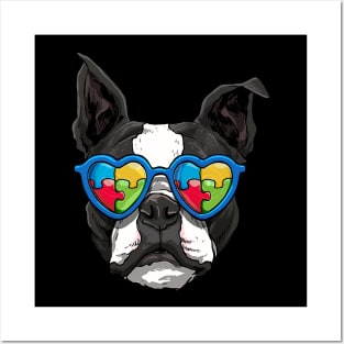 Boston Terrier Dog Autism Awareness Puzzle Posters and Art